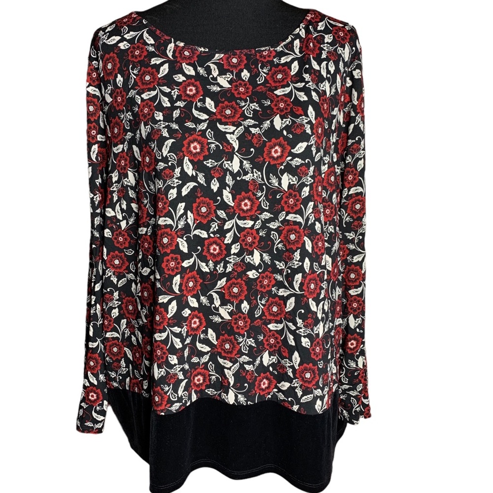 J. Jill Black Floral Long-Sleeve Swing Top